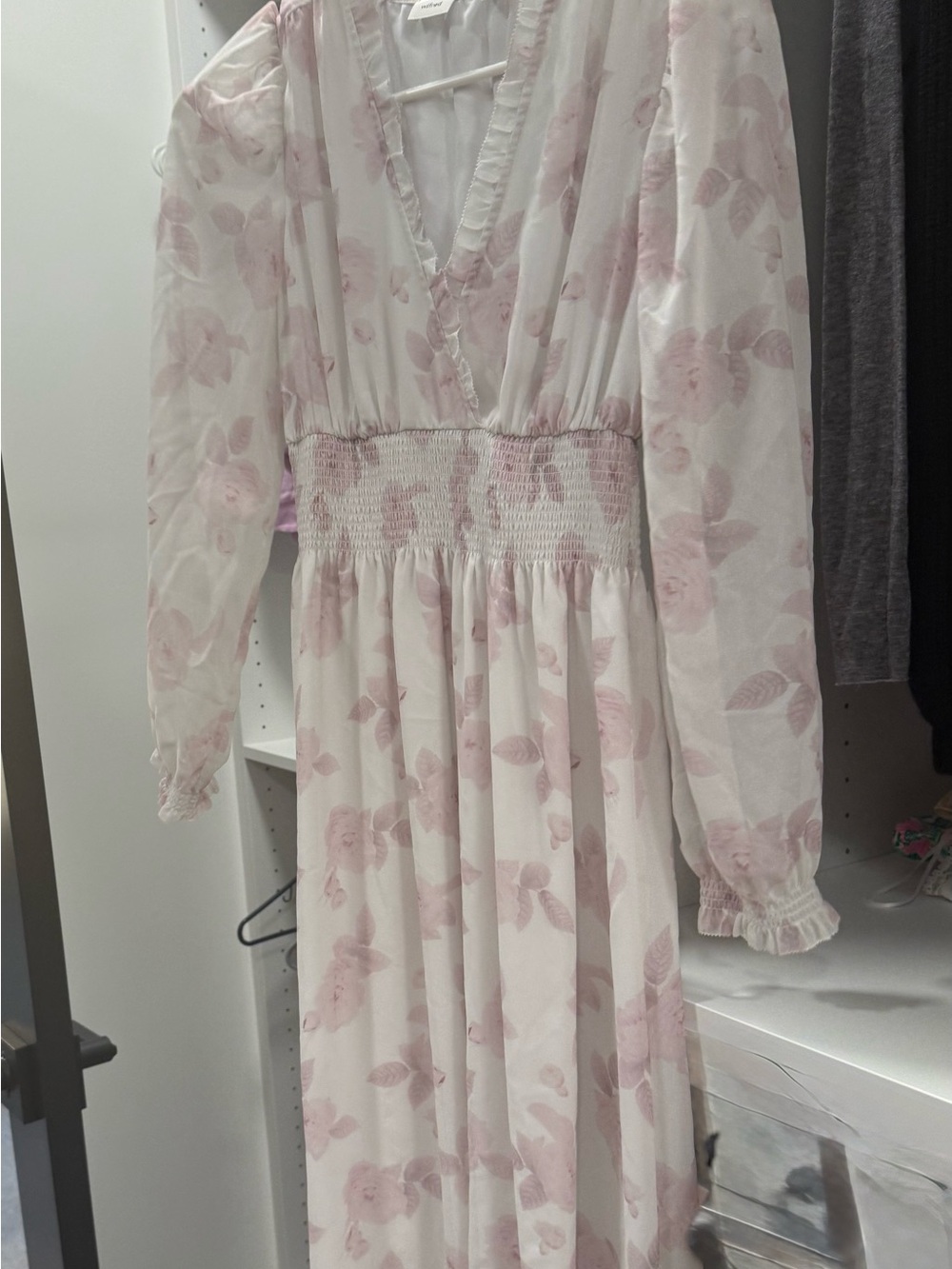 Aritzia Wilfred White Maxi Dress with Soft Pink Floral Print XS